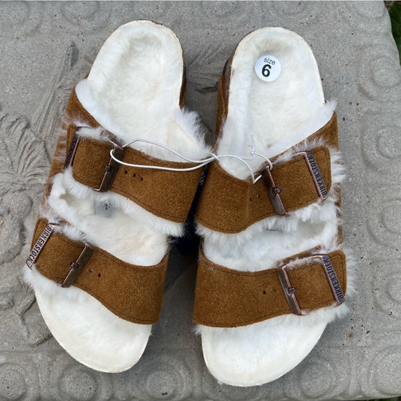 Birkenstock Arizona Shearling Lined Brown Suede Sandals Women’s Size 6 NWOB - Picture 3 of 11